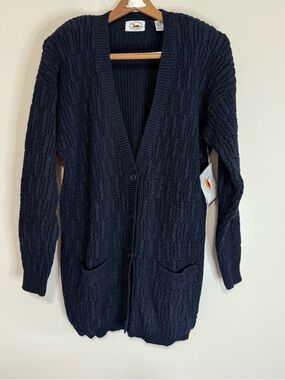 Marsh Landing NWT Vintage Women's Navy Cable Knit Cardigan Sweater size large